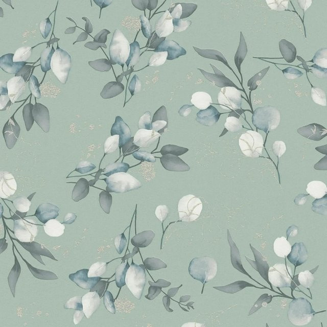 PROFHOME Landhaus Tapete Floral mit Glanzeffekt in Mint, Silber und Weiß, Breite: 0,53 m, Länge: 10,05 m - Bild 1
