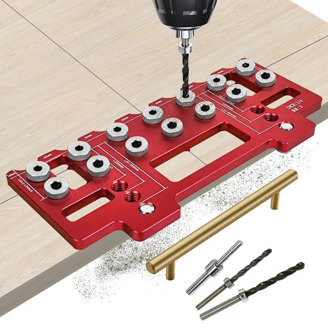 GDART Griffloch-Bohrschablonen-Set aus Aluminium in Rot für Regalstifte und Taschenlöcher - Bild 1