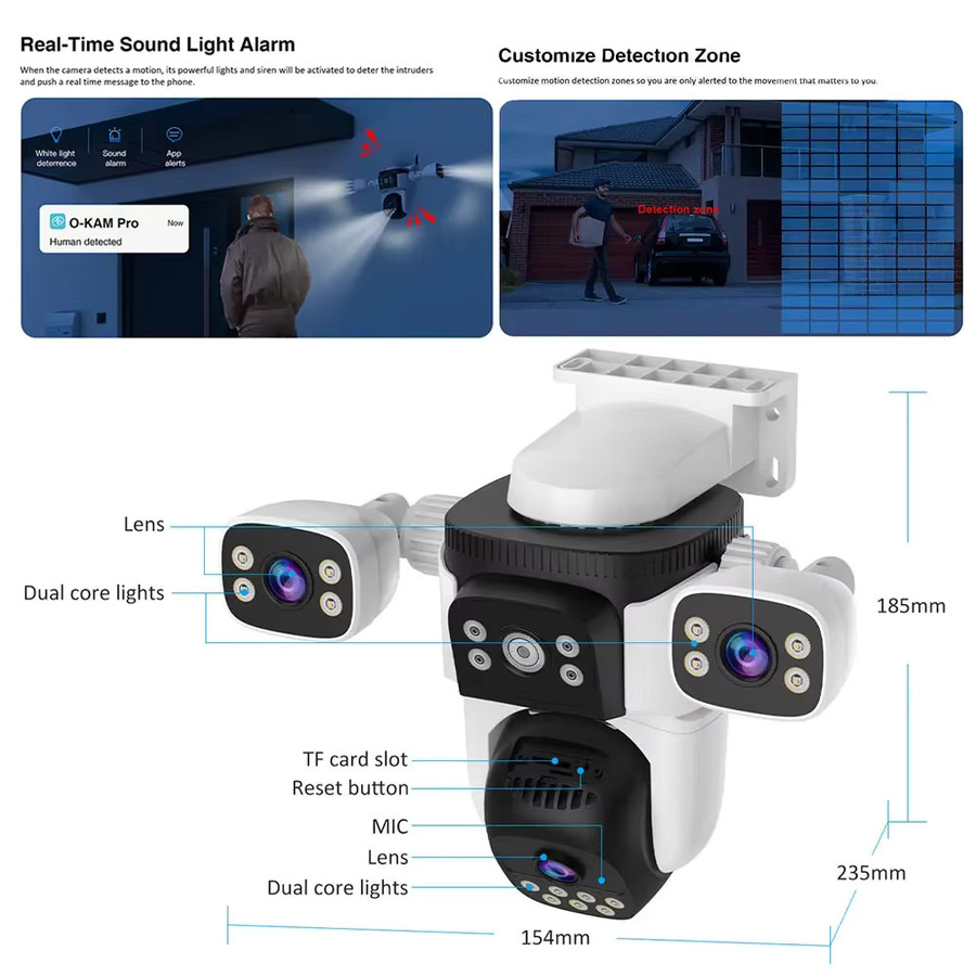 Vstarcam 4K IP-Kamera mit 3 Objektiven, 5-fachem Zoom und WiFi, PTZ-Videoüberwachungskamera für Innen- und Außenbereiche mit Menschenverfolgung und IP66 wasserdicht, Farbe: Weiß - Bild 4