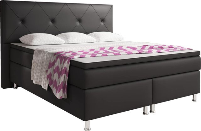 Inter Trading Boxspringbett Oxford in Schwarz mit Bonell-Federkern und Massivholzgestell, Breite: 180 cm, Tiefe: 200 cm - Bild 1