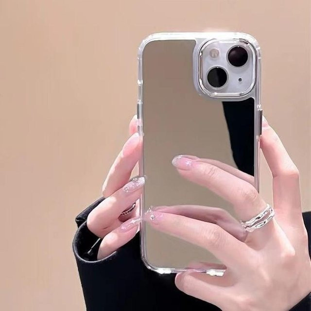 Stoßfeste Acryl Handyhülle mit integriertem Make-Up-Spiegel für Apple iPhone 11 bis 17 Pro Max Plus, Farbe: Silber - Bild 1