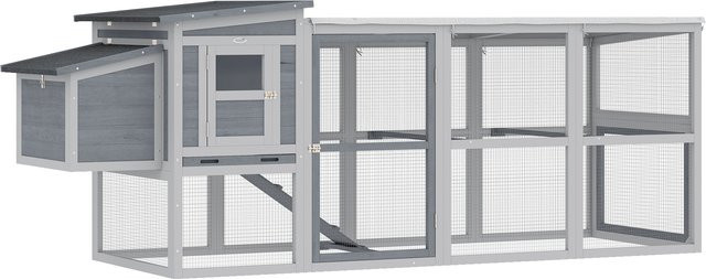 PawHut Hühnerstall Hühnerhaus für 3-4 Hühner aus Holz in Grau mit Auslauf, Nistkasten, Asphaltdach und Oxford-Abdeckung, B/T/H: 264 x 82 x 89 cm - Bild 1