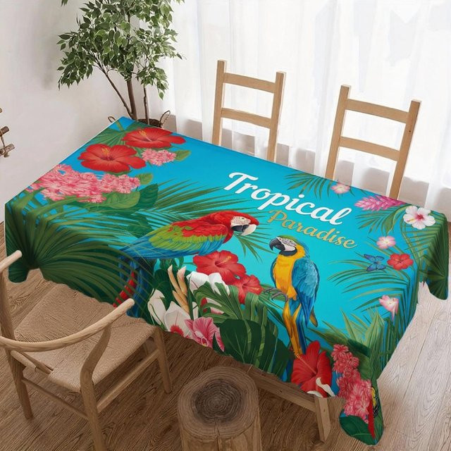 JINGYUE Pet Rechteckige Tischdecke Tropisches Paradies in Blau, Wasserdicht und Wiederverwendbar, B x T: 140 x 140 cm - Bild 1