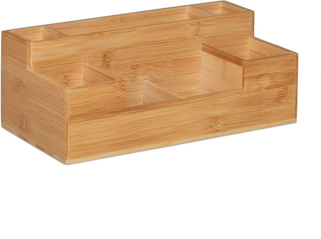 Relaxdays Schreibtisch Organizer aus Bambus in Natur mit 7 Fächern, B/T/H: 30 x 11 x 15 cm - Bild 1