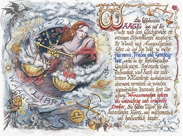 Tantum Graphic Sternbild Waage Poster auf Antikpapier, Mehrfarbig, A4 - Bild 1
