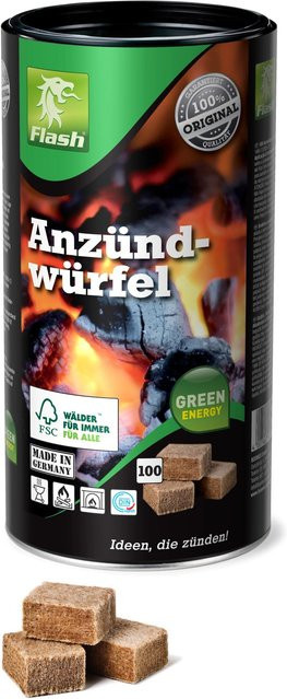 Flash Anzündwürfel aus Holz und Wachs in Braun, 100 Stück - Bild 1