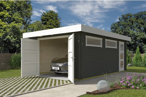 Blockgarage Lasita Maja Canberra aus Holz in Grün mit Holztor, B/T: 422,7 x 600 cm - Bild 1