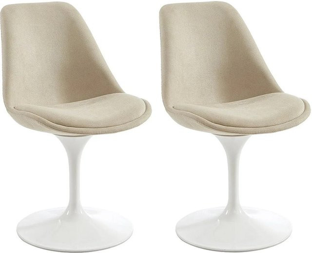 Stuhl Xafy von Vente-unique in Beige und Weiß mit strukturiertem Stoff und Stahlgestell, Breite: 48 cm, Tiefe: 46 cm, Höhe: 79,5 cm - Bild 1