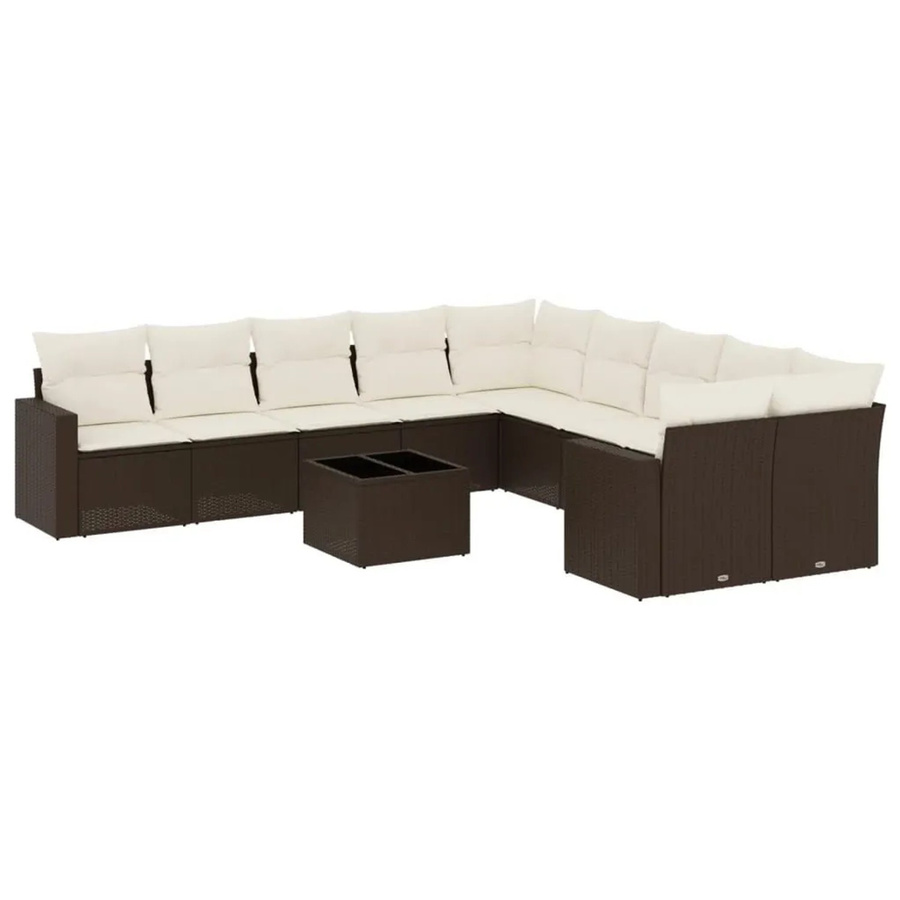 vidaXL 11-tlg. Garten-Sofagarnitur in L-Form aus braunem Poly-Rattan mit Polsterkissen und Metallrahmen - Bild 2