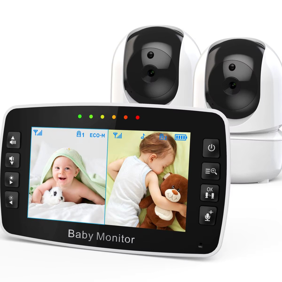 MBOSS Baby Monitor mit zwei Kameras, 4,3 Zoll Wireless Videoübertragung, PTZ-Funktion, Nachtsicht und Temperaturüberwachung, Farbe: Weiß - Bild 5