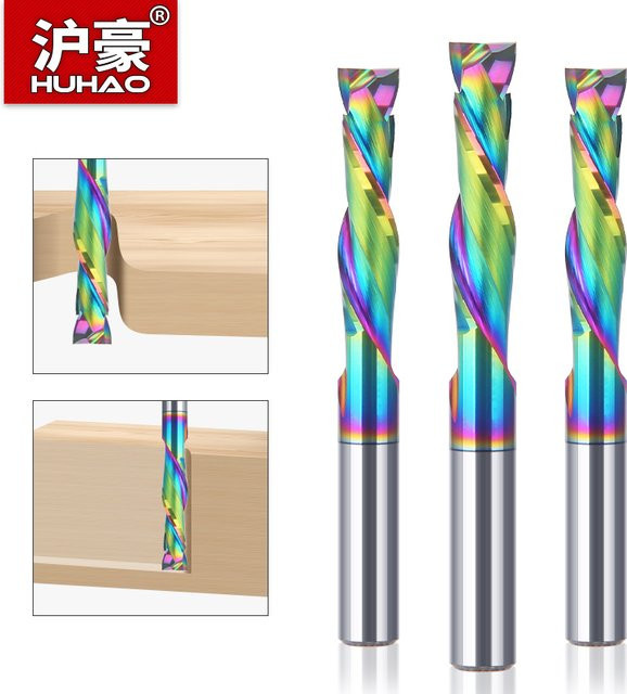 HUHAO Hartmetall-Spiralfräser mit zwei Schneidklingen als Kompressionsfräser für Holz und Acryl, Multicolor - Bild 1