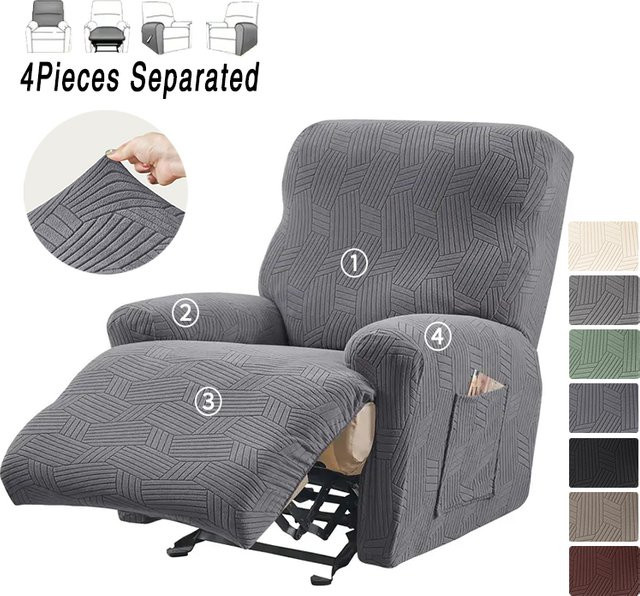 WANERQU Jacquard Sofabezug für 1-Sitzer Sessel mit Liegestuhl-Teilung, elastisch und schmutzabweisend, Grau - Bild 1