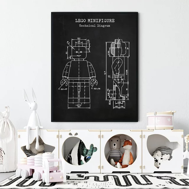 Potdemiel Vintage Poster Lego-Mann Patent Wandkunst in Schwarz für Kinderzimmer und Lego-Liebhaber - Bild 1