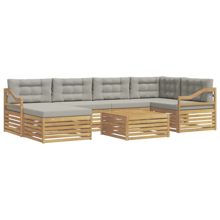 vidaXL Outdoor-Sofagarnitur aus Akazienholz in L-Form, 7-teiliges Set mit Kissen in Weiß und Hellgrau - Bild 2