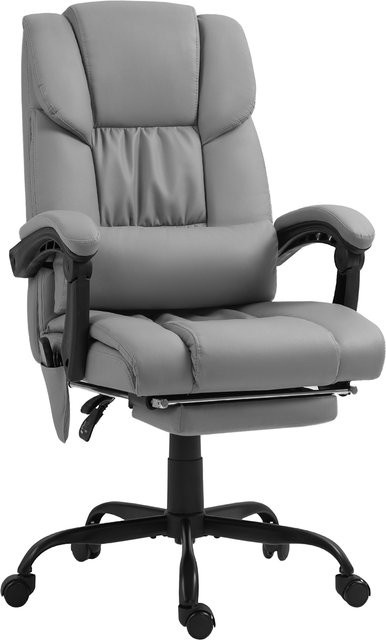 Vinsetto Massagesessel Aosom ergonomischer Bürostuhl mit Fußstütze und Kopfstütze in Grau aus Kunstleder - Bild 1