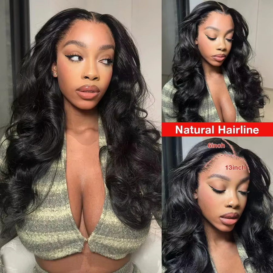 TAHIKIE Body Wave Echthaar 13x6 HD Lace Frontal Perücke, Schwarz, Damen - Bild 2