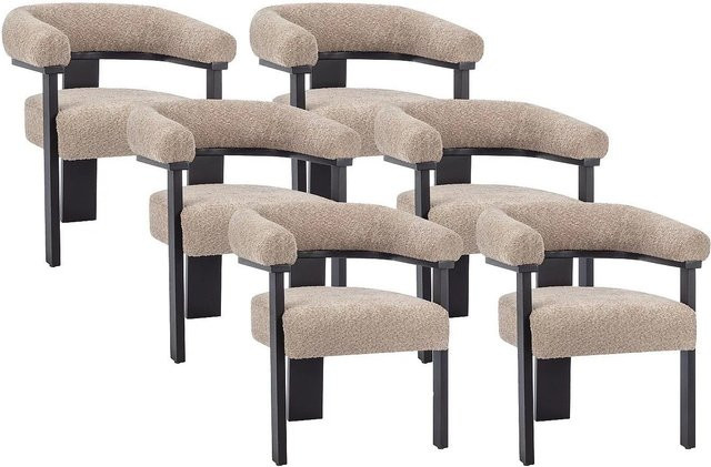 Vente-unique Stuhl Livelia mit Armlehnen aus Bouclé-Stoff und Kautschukholz in Schwarz und Taupe, Höhe: 64 cm - Bild 1