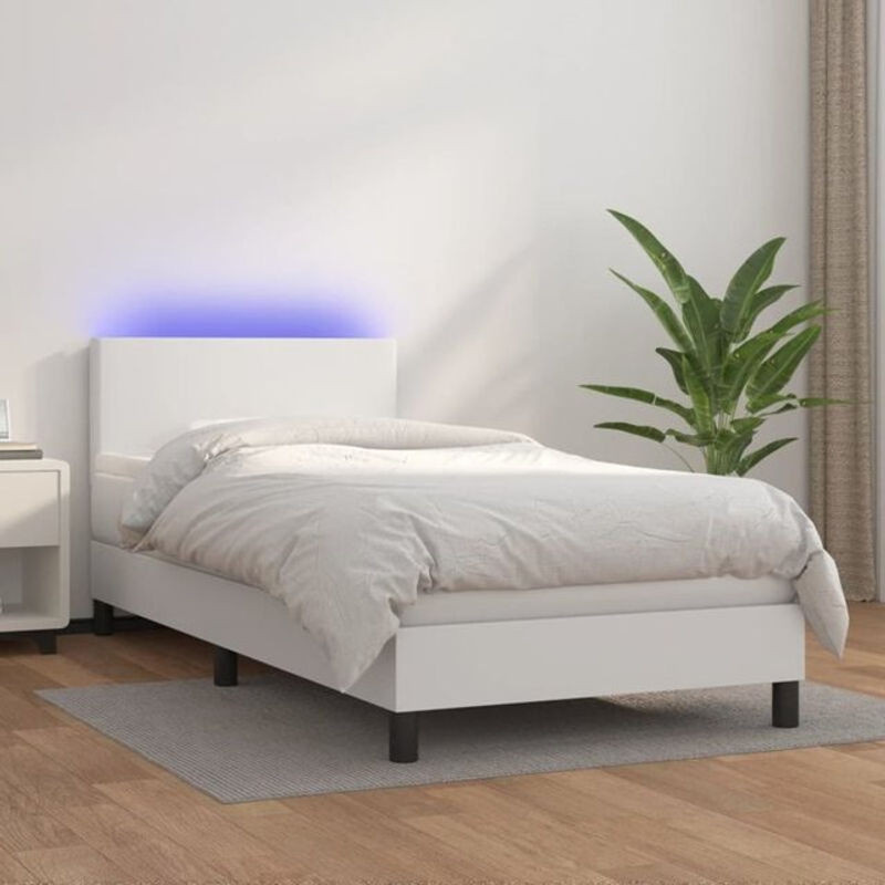 vidaxl Boxspringbett mit Matratze aus Kunstleder in Weiß, B/T/H: 200 x 80 x 88 cm - Bild 1