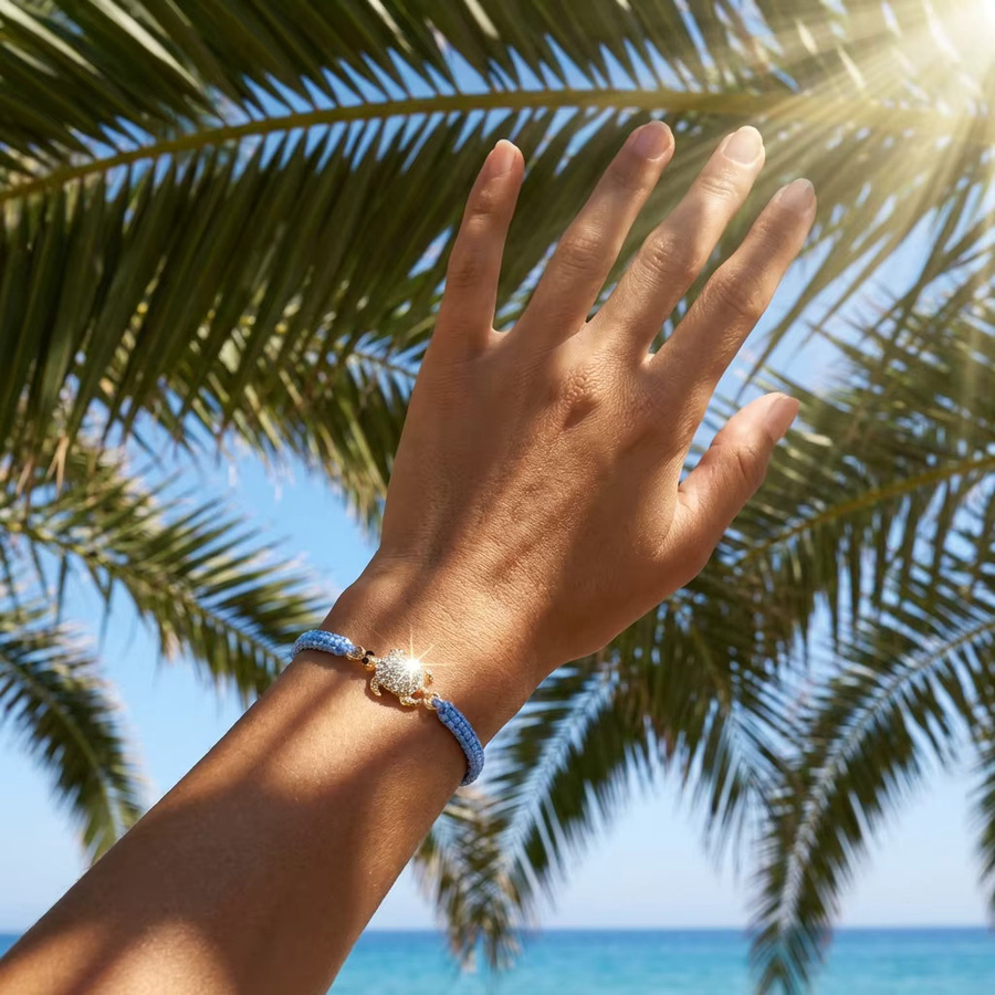 Rinhoo Armband, Meeresschildkröte, blaues Kordel, Kristall, Damen - Bild 2
