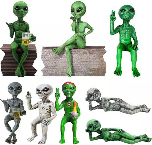JETTING Alien Gartenskulptur aus Harz in Grün als dekorative Statue für Garten, Hof, Büro oder Zuhause - Bild 1