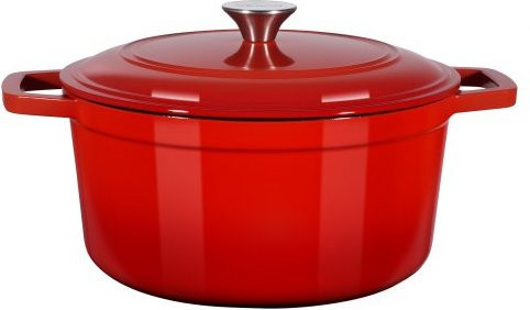VEVOR Dutch Oven aus emailliertem Gusseisen mit Deckel und zwei Griffen, 5,7 l, Rot - Bild 1