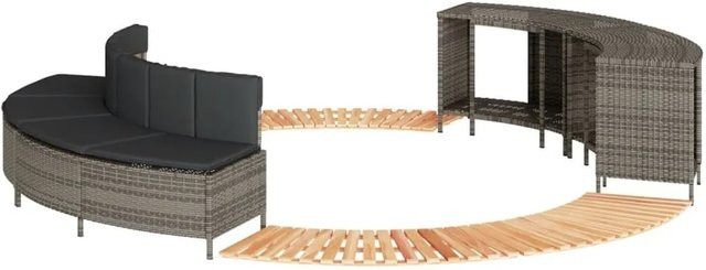vidaXL Whirlpool-Umrandung aus Polyrattan und Akazienmassivholz in Grau - Bild 1