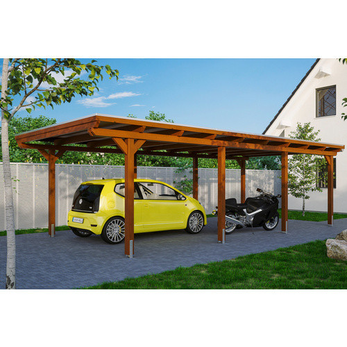 Skan Holz Einzelcarport Emsland aus Leimholz in Nussbaum, B/T: 404 x 846 cm, Firsthöhe: 242 cm, braun - Bild 1