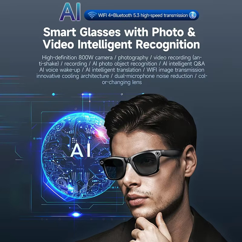 OUIO Intelligente KI-Übersetzungsbrille mit 4K-Kamera, Bluetooth, Objekterkennung und Musikanruf in Schwarz oder Blau - Bild 2