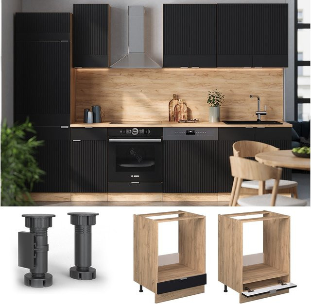 Vicco Herdumbauschrank Fame-Line in Eiche Schwarz gestreift mit Arbeitsplatte, Breite: 60 cm - Bild 1