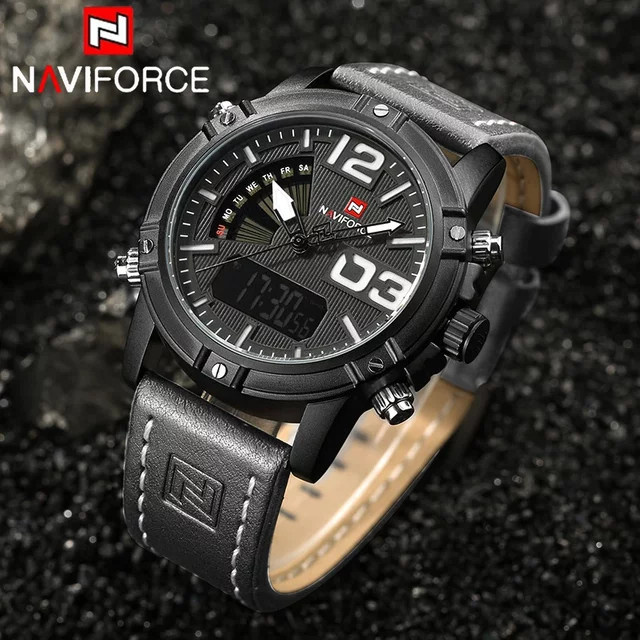 NAVIFORCE Digitaluhr, Quarz, Lederband, Herren, Schwarz, Dark Brown - Bild 1