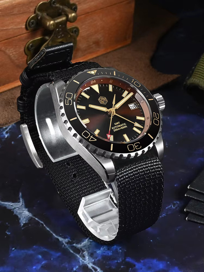 San Martin Armbanduhr GMT, Automatik, Edelstahl, 39 mm, Herren, Grün - Bild 3