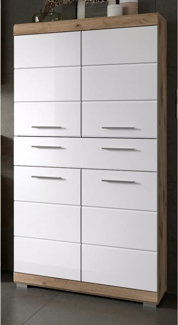 Inn.Furn Badezimmer Midischrank Willow in Weiß Hochglanz und Eiche, B: 74 cm, H: 141 cm - Bild 1