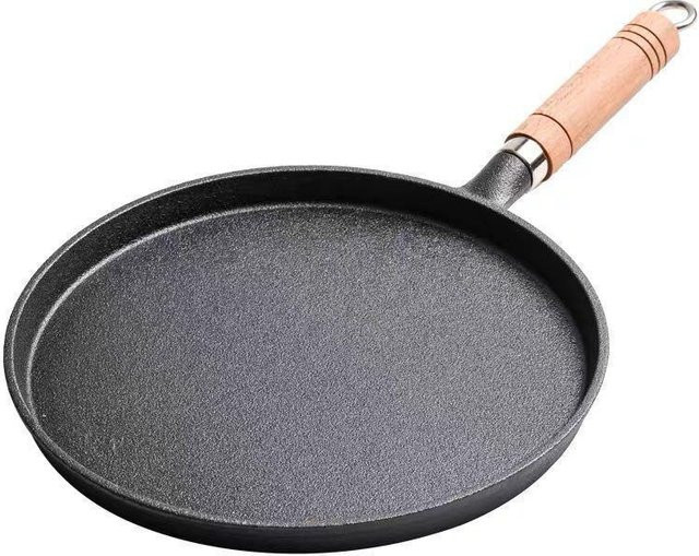 Houspace Antihaftbeschichtete Crepe-Pfanne aus Gusseisen mit Holzgriff, Schwarz, Durchmesser: 23 cm - Bild 1