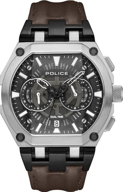 Police Herrenuhr, Quarz, Edelstahl, 45 mm, Leder, Schwarz, 5 ATM - Bild 1