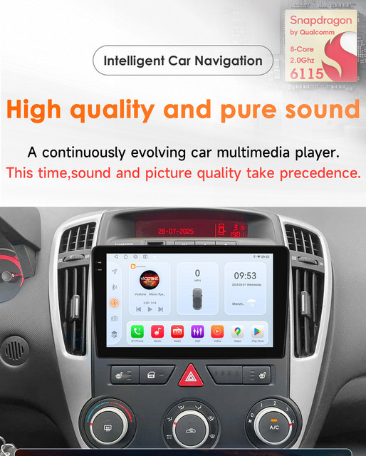 OSSURET Android 14 Autoradio für Kia Ceed 2006-2012 mit Snapdragon 6115 Prozessor, CarPlay, GPS, 4G und 360 Grad Kamera, Schwarz - Bild 1