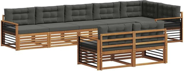 vidaXL Outdoor-Sofagarnitur 8-teilig aus Akazienholz in Anthrazit und Natur mit Kissen und Armlehnen - Bild 1