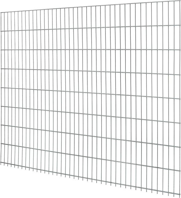 Doppelstabmattenzaun aus Stahl verzinkt und pulverbeschichtet in Silber, Höhe: 163 cm, Breite: 201 cm - Bild 1