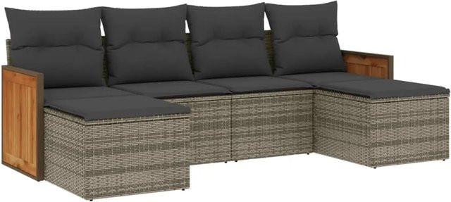 vidaXL 6-tlg Garten-Sofagarnitur aus Poly Rattan mit Kissen in Grau - Bild 1