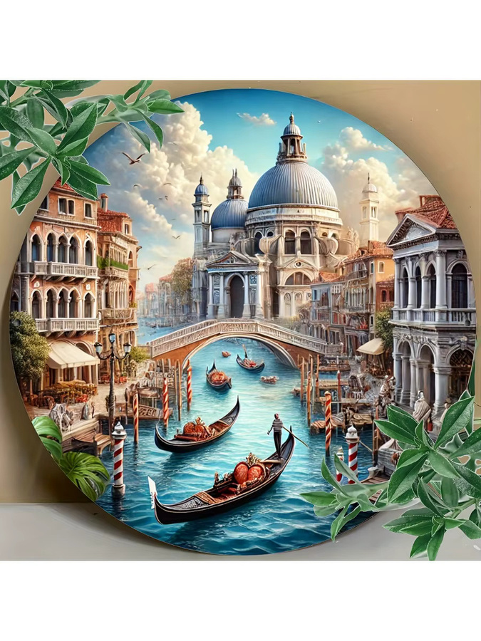 Runde Wandkunst aus Metall von Potdemiel mit Venedig-Kanalszene in Multicolour, Durchmesser: 20 cm - Bild 5
