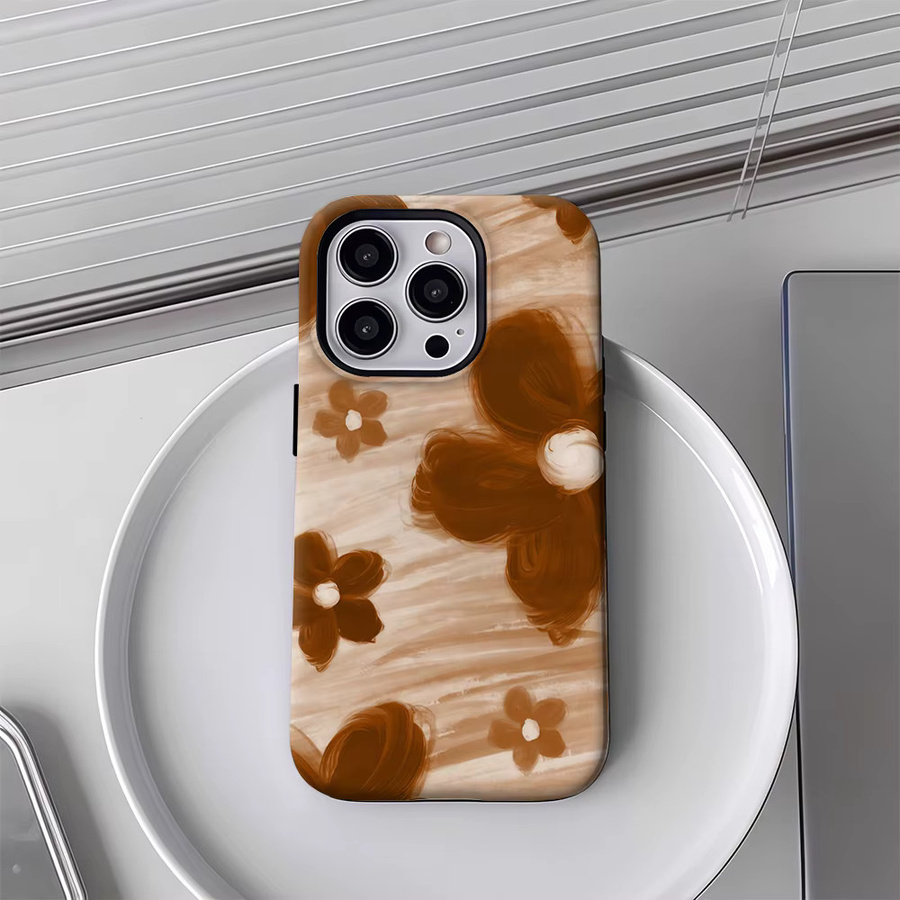 Potdemiel Handyhülle mit braun getönten Blumen für iPhone 17 16 15 14 13 12 Pro Max Plus mit doppelschichtiger Rückseite - Bild 3