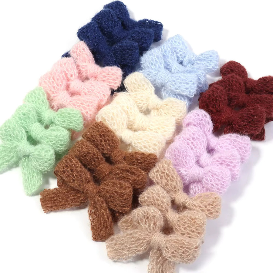 6 oder 10 Stück gestrickte Baumwoll-Schleifen in Beige und Multicolour für dein DIY-Bastelprojekt und zur Dekoration von Kopfbedeckungen - Bild 1