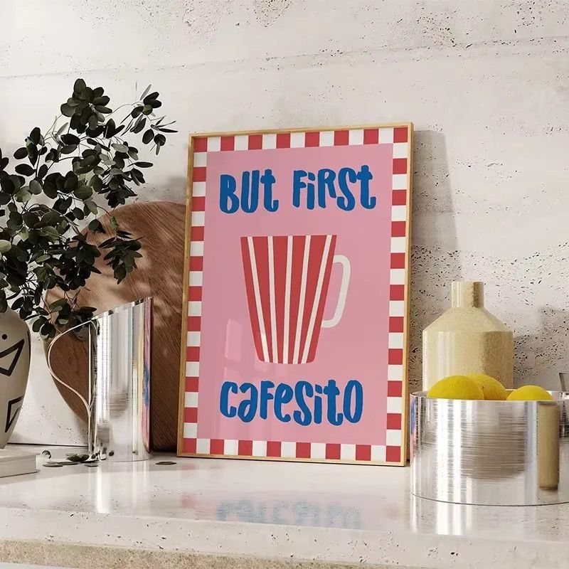 Minimalistisches Leinwand Poster mit Kaffee und Croissant für dein Home Cafe Dekor - Bild 2