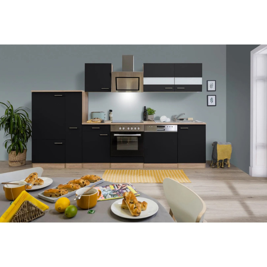 Respekta Economy Küchenzeile KB310ESSSC in Schwarz-Eiche Sägerau, moderne Einbauküche mit Soft-Close-Türen und Glaselementen, Breite: 310 cm, Tiefe: 55,5 cm, Höhe: 7 cm - Bild 2