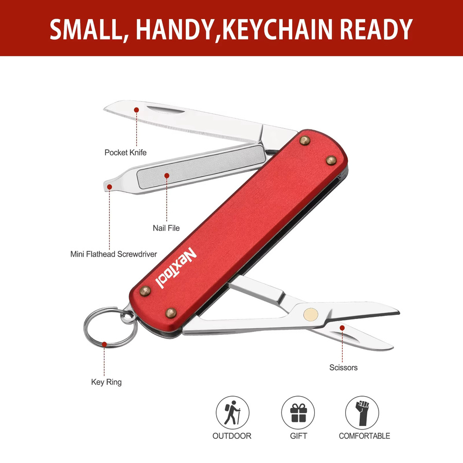 NexTool Multifunktions-Mini-Klappmesser aus Edelstahl mit Schere und Schraubendreher für Outdoor und Überleben in Grün oder Rot - Bild 4