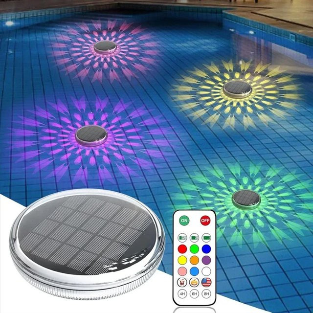 FRST Solar-Pool-Lichter RGB LED Schwimmende Lampe, Bunt, IP65 Wasserdicht mit Timer für Garten und Pool-Dekoration - Bild 1
