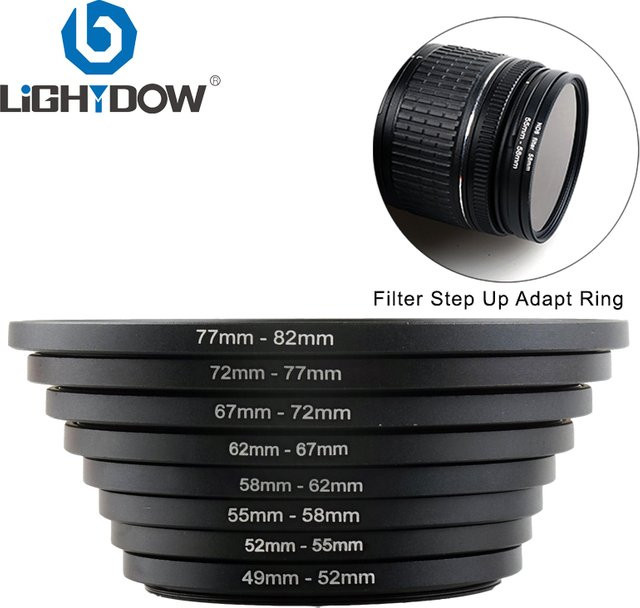 Lightdow Objektivfilter-Adapterring Step Up aus Metall in Schwarz für verschiedene Filterdurchmesser von 49 mm bis 82 mm - Bild 1
