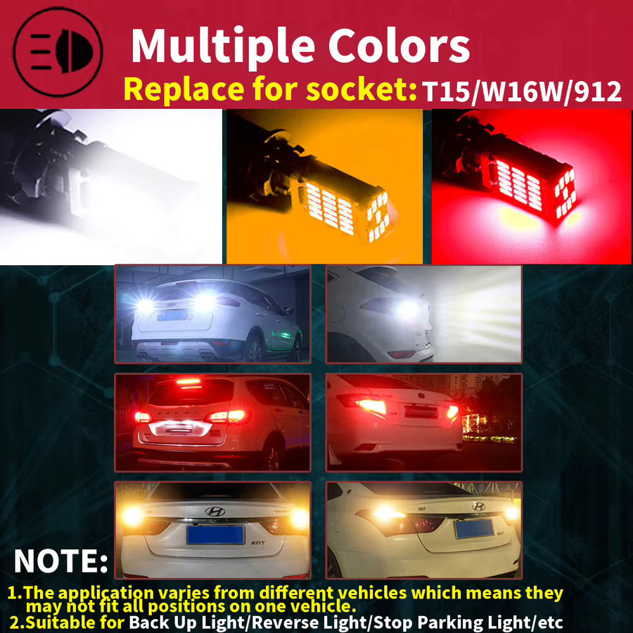 Neallor LED Canbus Rückfahrlicht Set 2 Stück W16W T15 921 16W mit 15 SMD 2835 in Rot Weiß oder Gelb - Bild 2