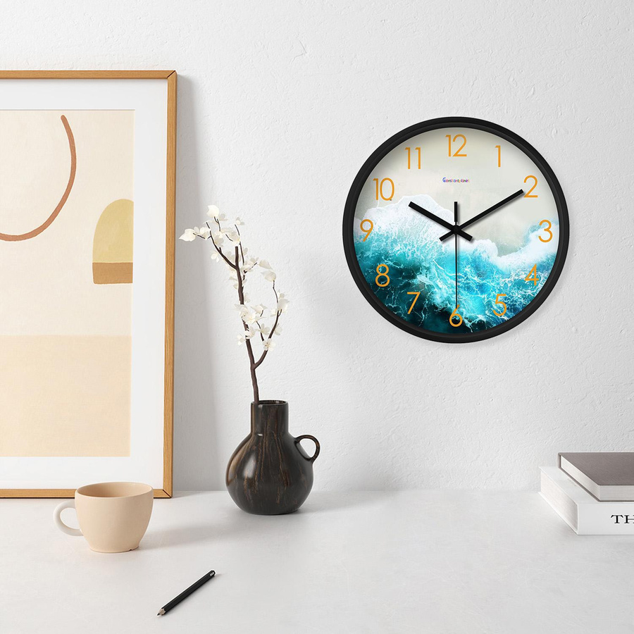 Linyi toy Wanduhr im modernen Stil mit Meeresufer-Strand-Motiv, kreisförmig, Durchmesser: 20,32 cm - Bild 3