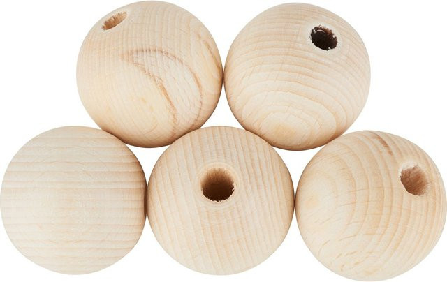 VBS Holzkugeln aus Buchenholz durchgebohrt, Farbe: Beige/Natural, Durchmesser: 3,5 cm, 5 Stück - Bild 1
