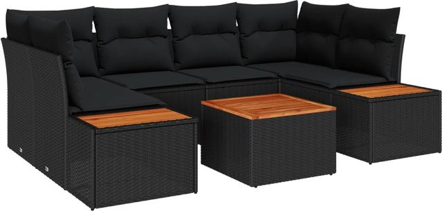 vidaXL Garten-Sofa-Set aus Polyrattan in Schwarz, 6-teiliges L-Shape Lounge-Set mit Kissen und Stauraumfunktion - Bild 1